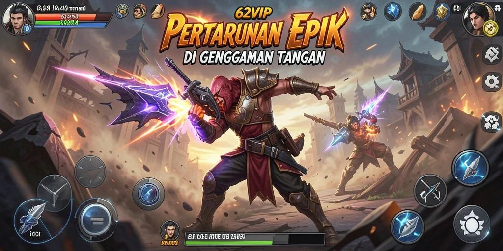 Screenshot gameplay <strong>62VIP</strong> menunjukkan karakter bertarung dengan efek visual yang mengesankan.