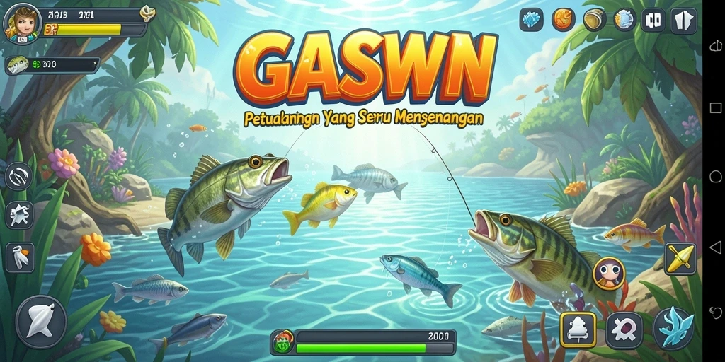 Screenshot gameplay GASWIN menampilkan pengalaman memancing yang seru.