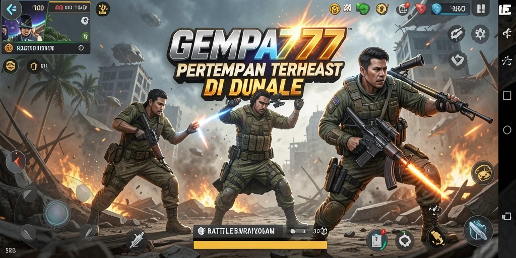 Screenshot utama GEMPA777 menampilkan aksi intens dalam permainan Battle Royale.