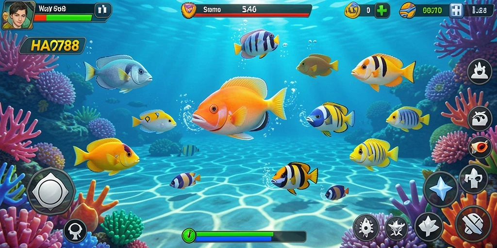 Gambar gameplay HAO788 yang menunjukkan momen menangkap ikan.