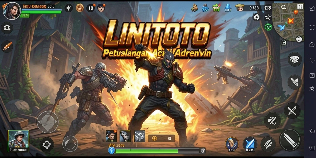 Screenshot gameplay LINITOTO menampilkan aksi mendebarkan dan karakter yang berani.