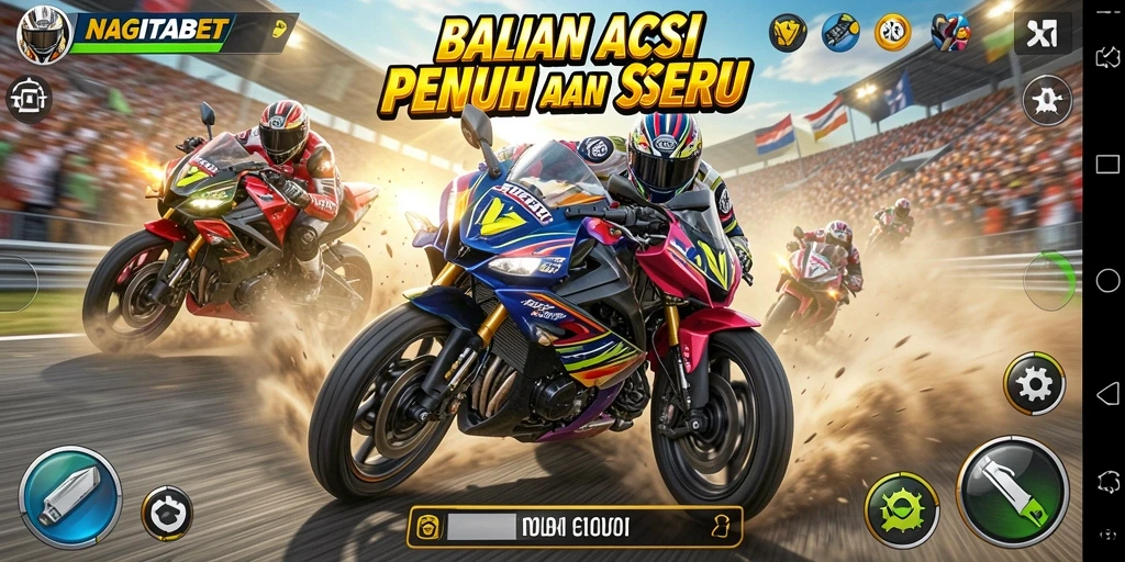 Tampilan gameplay NAGITABET yang mendebarkan di lintasan balap.