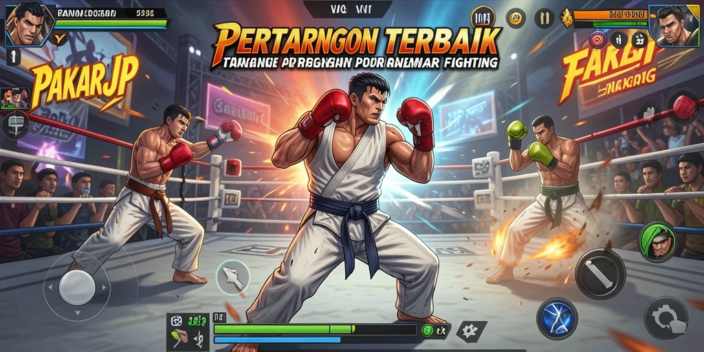 Tampilan pertarungan seru dari PAKARJP dengan karakter-karakter menarik.