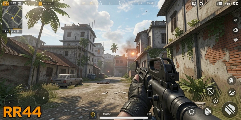 Tampilan gameplay RR44 menampilkan aksi TPS yang seru dan mendebarkan.