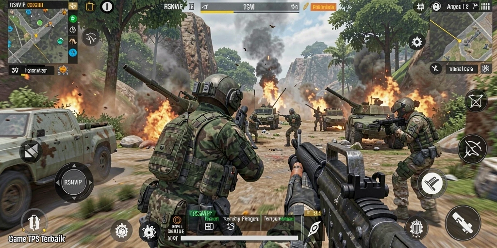 Gameplay seru RSNVIP dengan aksi tembak-menembak yang intens.
