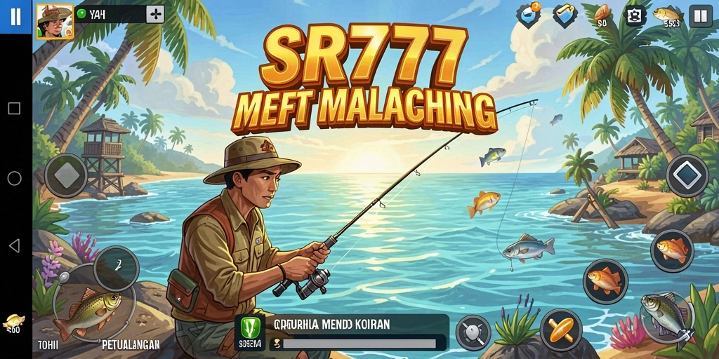 Gameplay SR777 yang menampilkan aktivitas memancing yang seru.