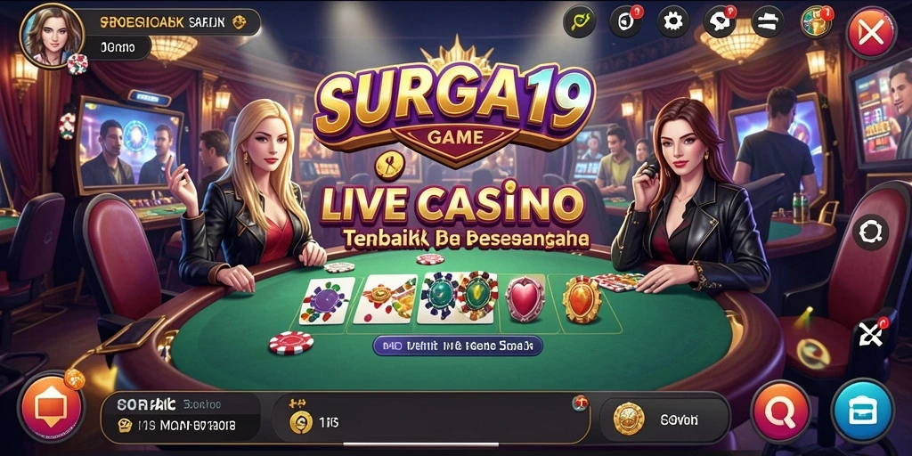 Screenshot SURGA19 menampilkan dealer yang profesional dalam permainan Live Casino.
