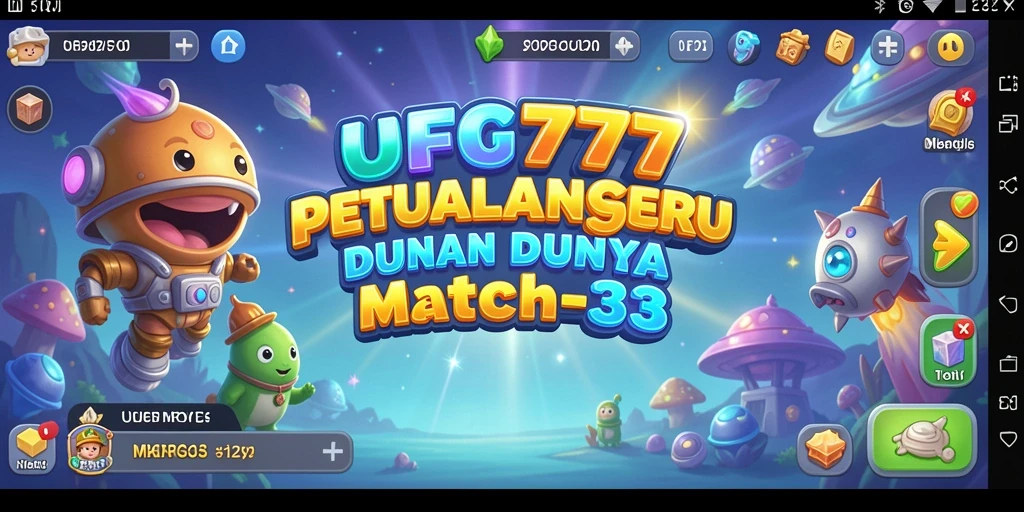 Tampilan screenshot utama UFO777 menampilkan gameplay Match-3 yang penuh warna.