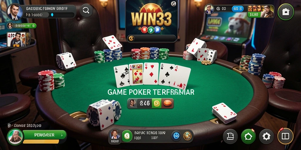 Screenshot WIN33 menampilkan gameplay poker yang seru dan menarik.